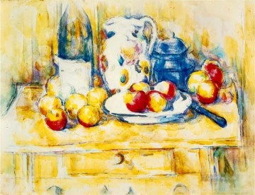  Apples Painting - Still Life with Apples a Bottle and a Milk Pot Paul Cezanne